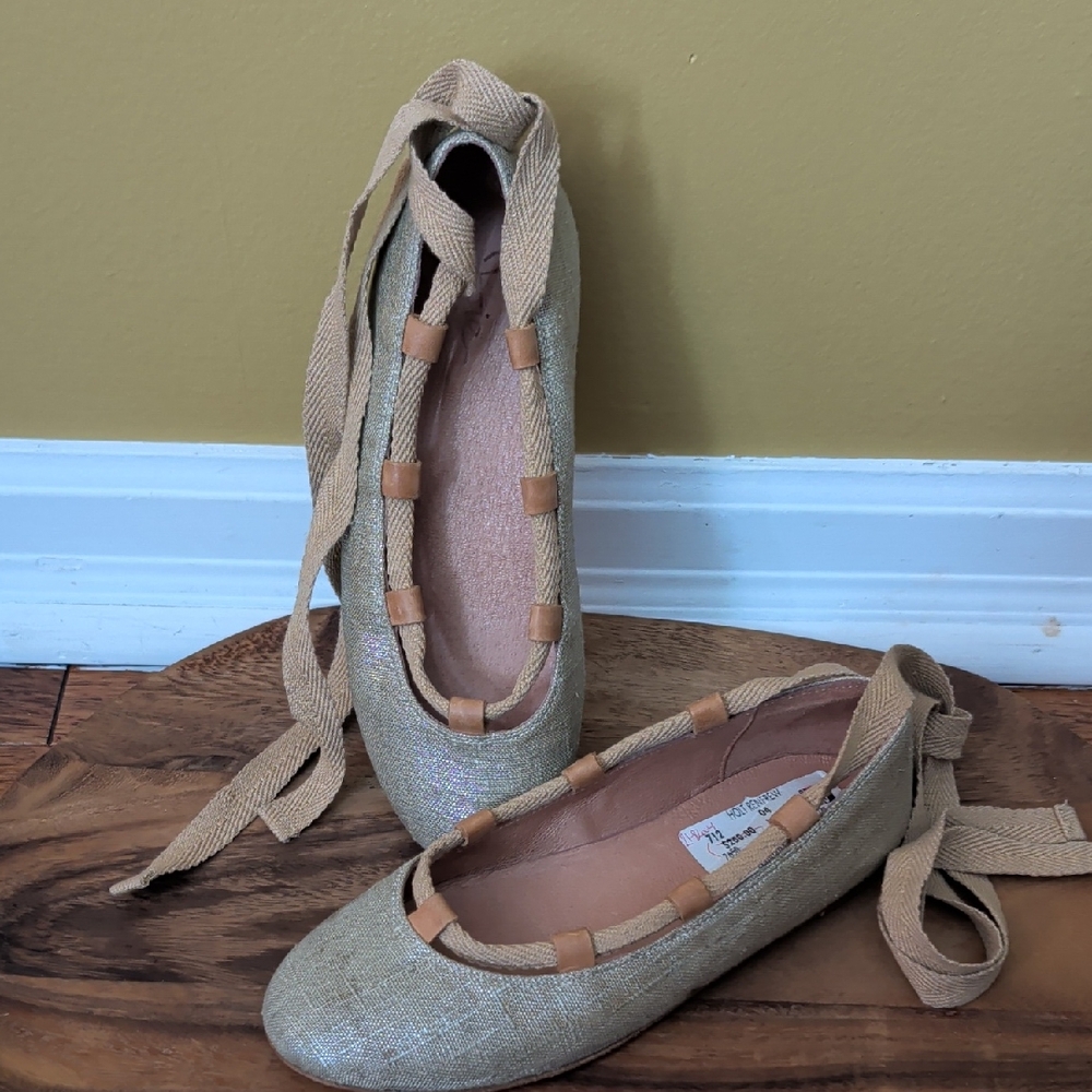 Joie Gold Ballet Flats with Tan Ties